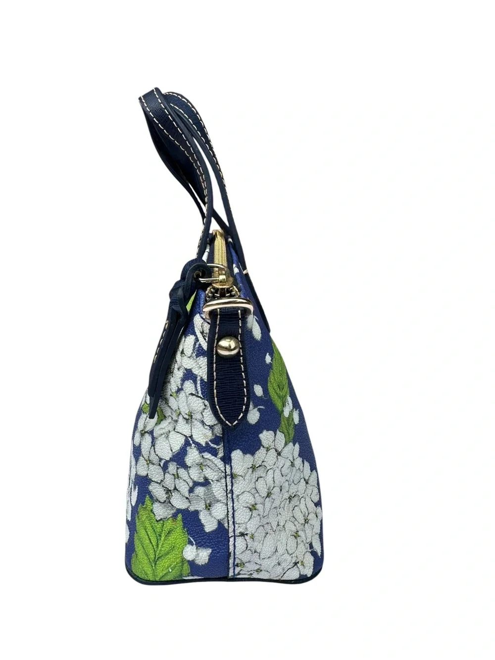 Dooney & Bourke Navy Blue Floral Small Domed Satchel with White Hydrangeas